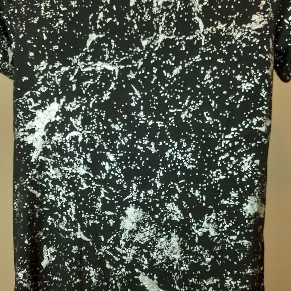 Roaman's Black Silver Paint Splatter Drawstring Tunic Short Sleeve Top 12 NWOT - Picture 2 of 8